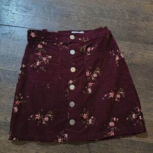 The Children's Place Burgundy Corduroy Floral Button Cute Skirt 6x/7